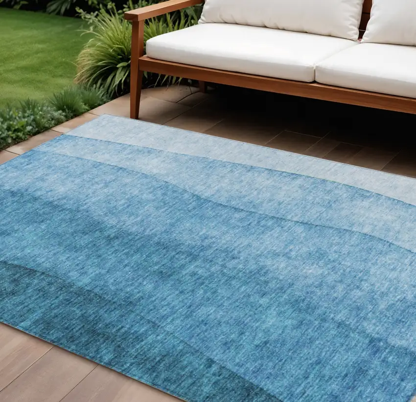 Teal Blue Aqua And Turquoise Ombre Washable Indoor Outdoor Area Rug Photo 1