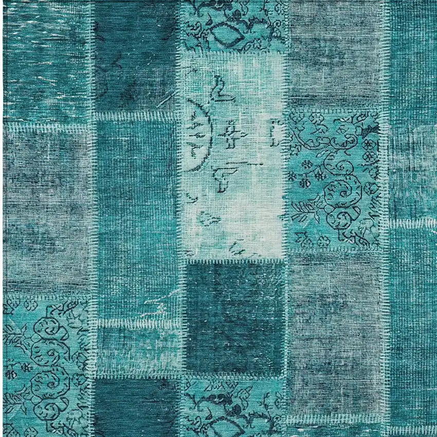 Teal Blue Aqua And Turquoise Patchwork Washable Indoor Outdoor Area Rug Photo 5
