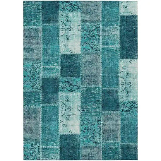 Teal Blue Aqua And Turquoise Patchwork Washable Indoor Outdoor Area Rug Photo 2