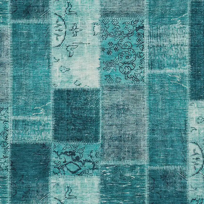 Teal Blue Aqua And Turquoise Patchwork Washable Indoor Outdoor Area Rug Photo 4