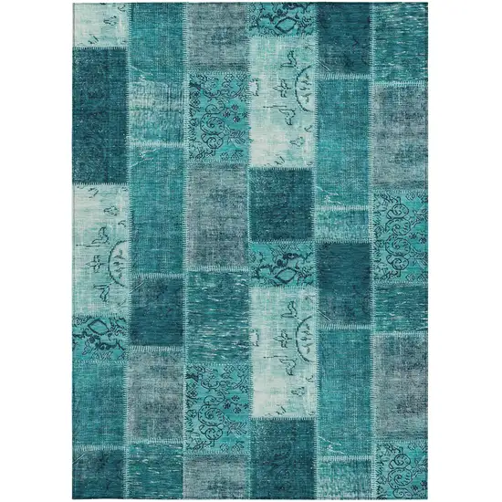 Teal Blue Aqua And Turquoise Patchwork Washable Indoor Outdoor Area Rug Photo 6