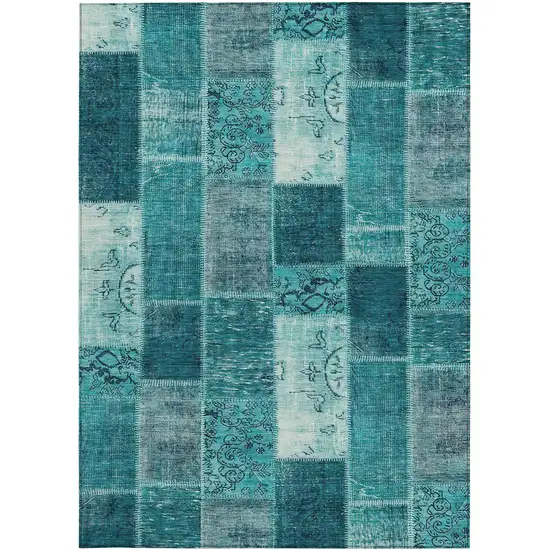 Teal Blue Aqua And Turquoise Patchwork Washable Indoor Outdoor Area Rug Photo 6