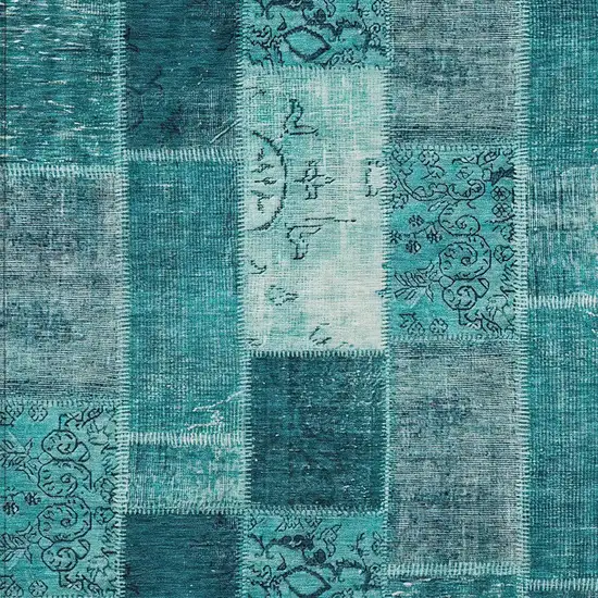 Teal Blue Aqua And Turquoise Patchwork Washable Indoor Outdoor Area Rug Photo 5
