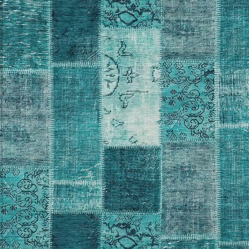 Teal Blue Aqua And Turquoise Patchwork Washable Indoor Outdoor Area Rug Photo 5