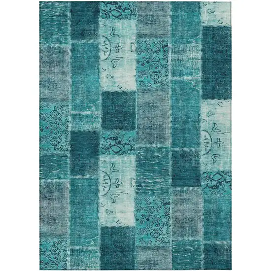 Teal Blue Aqua And Turquoise Patchwork Washable Indoor Outdoor Area Rug Photo 1