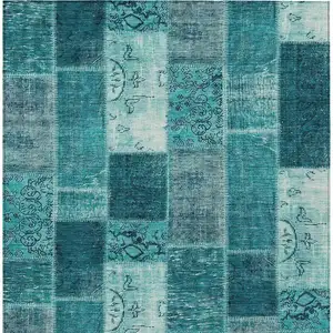 Photo of Teal Blue Aqua And Turquoise Patchwork Washable Indoor Outdoor Area Rug