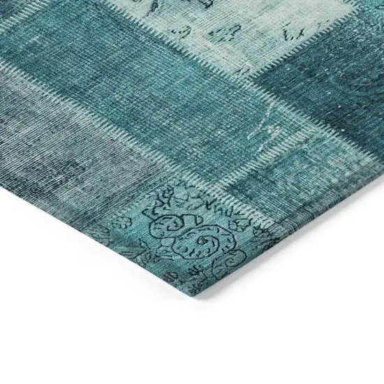 Teal Blue Aqua And Turquoise Patchwork Washable Indoor Outdoor Area Rug Photo 3