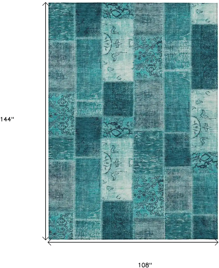 Teal Blue Aqua And Turquoise Patchwork Washable Indoor Outdoor Area Rug Photo 3