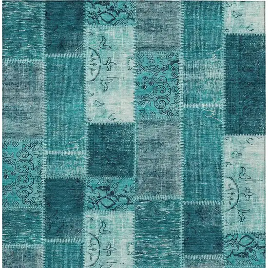 Teal Blue Aqua And Turquoise Patchwork Washable Indoor Outdoor Area Rug Photo 5