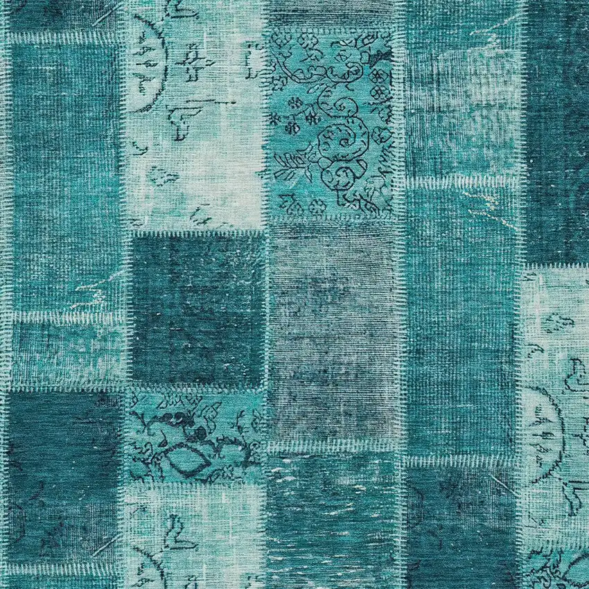 Teal Blue Aqua And Turquoise Patchwork Washable Indoor Outdoor Area Rug Photo 4