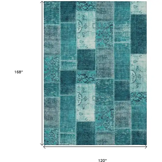 Teal Blue Aqua And Turquoise Patchwork Washable Indoor Outdoor Area Rug Photo 3