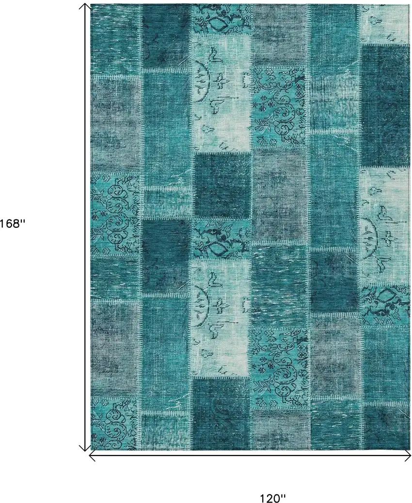 Teal Blue Aqua And Turquoise Patchwork Washable Indoor Outdoor Area Rug Photo 3