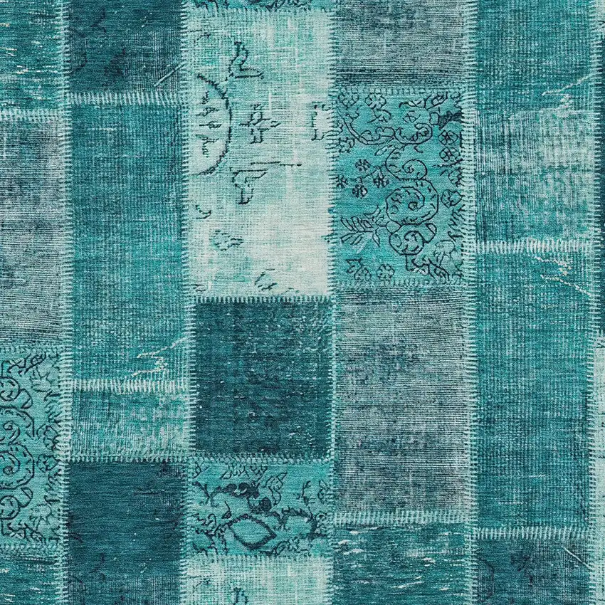 Teal Blue Aqua And Turquoise Patchwork Washable Indoor Outdoor Area Rug Photo 4