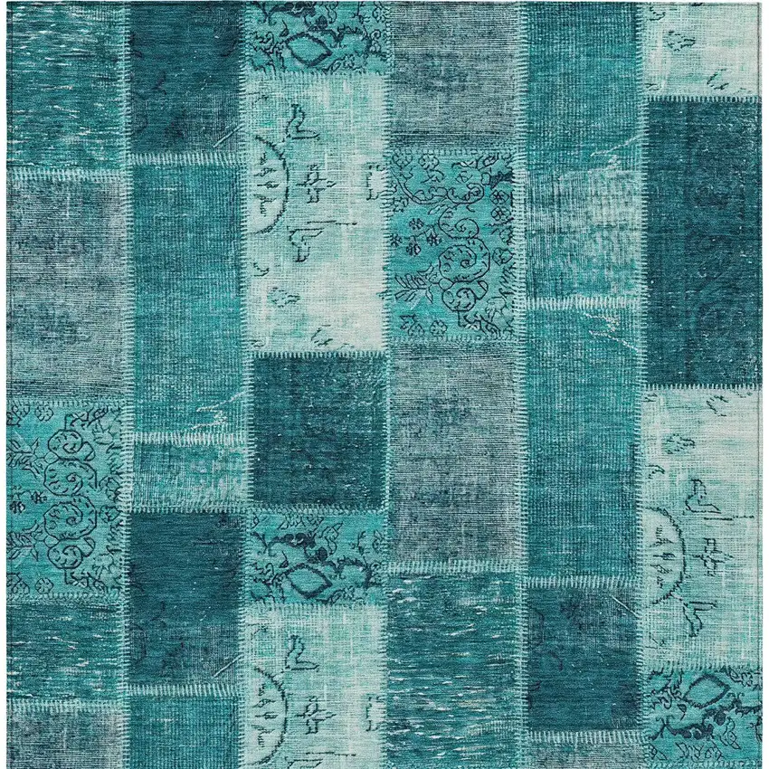 Teal Blue Aqua And Turquoise Patchwork Washable Indoor Outdoor Area Rug Photo 6