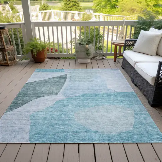Teal Blue Artichoke Green And Blue Abstract Washable Indoor Outdoor Area Rug Photo 7