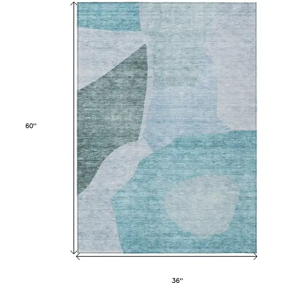 Teal Blue Artichoke Green And Blue Abstract Washable Indoor Outdoor Area Rug Photo 3