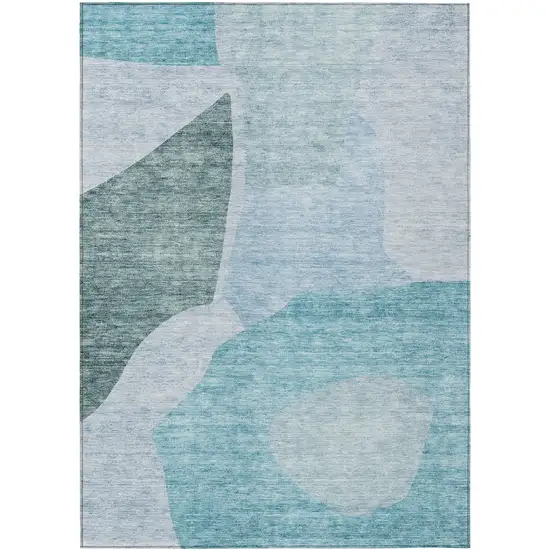 Teal Blue Artichoke Green And Blue Abstract Washable Indoor Outdoor Area Rug Photo 2