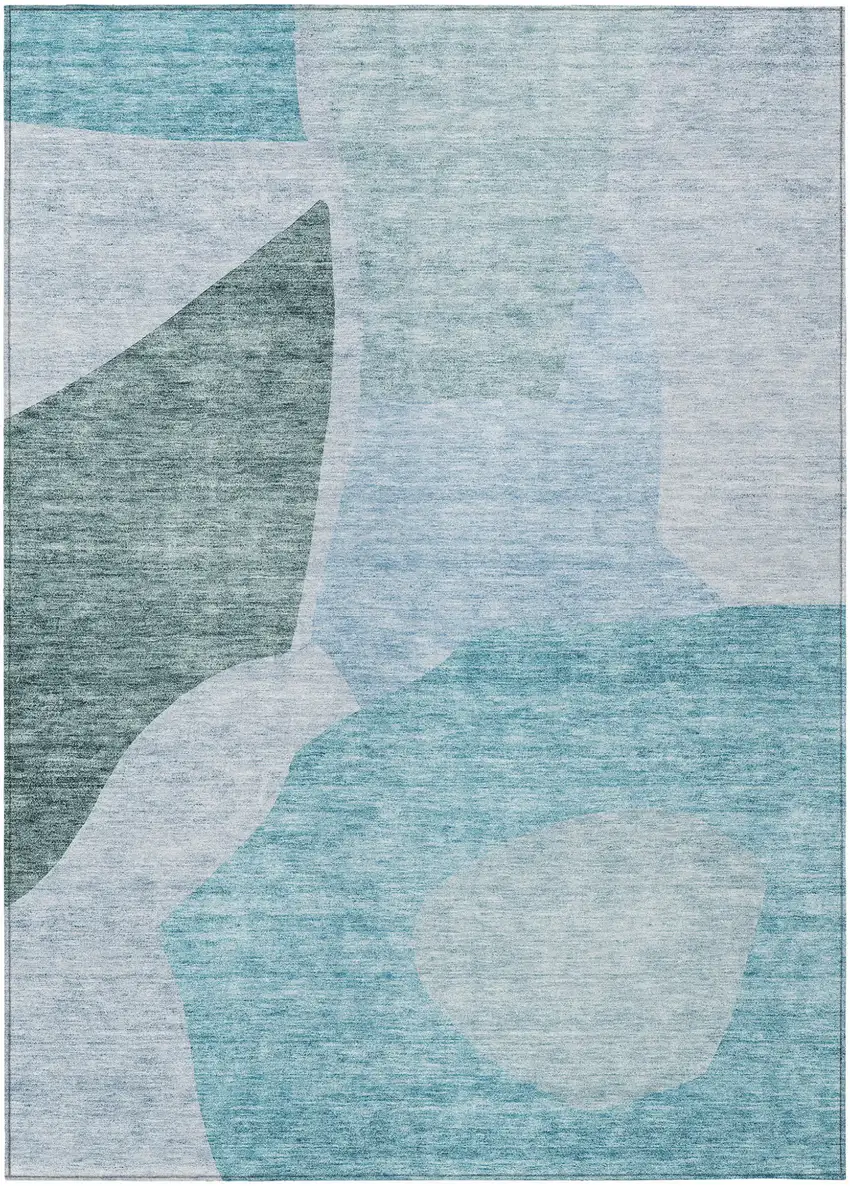 Teal Blue Artichoke Green And Blue Abstract Washable Indoor Outdoor Area Rug Photo 2