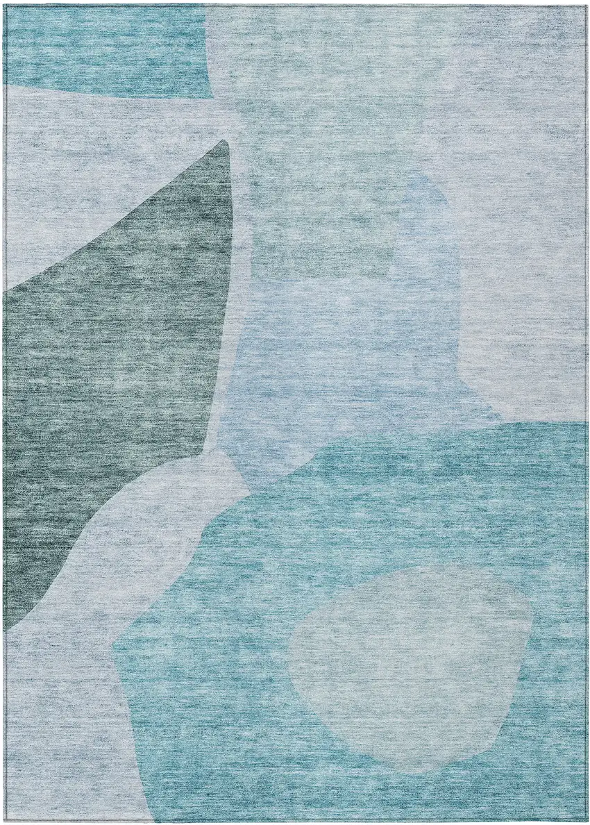 Teal Blue Artichoke Green And Blue Abstract Washable Indoor Outdoor Area Rug Photo 2