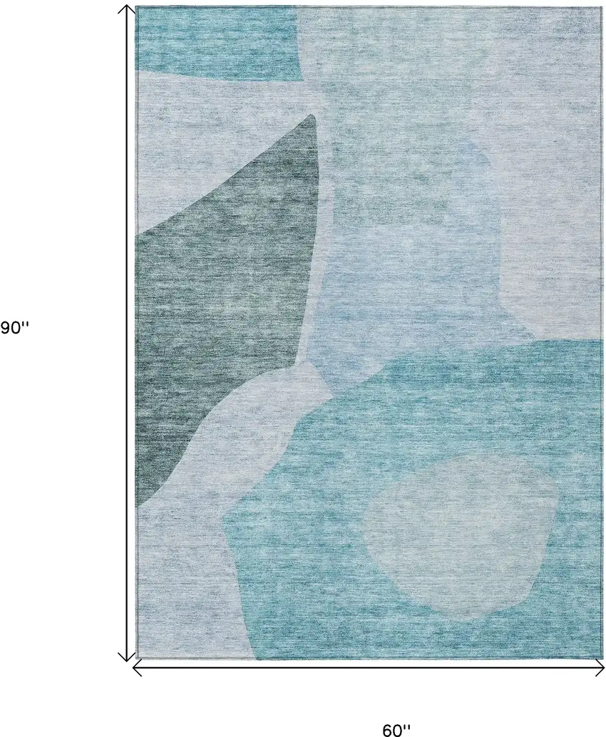 Teal Blue Artichoke Green And Blue Abstract Washable Indoor Outdoor Area Rug Photo 3