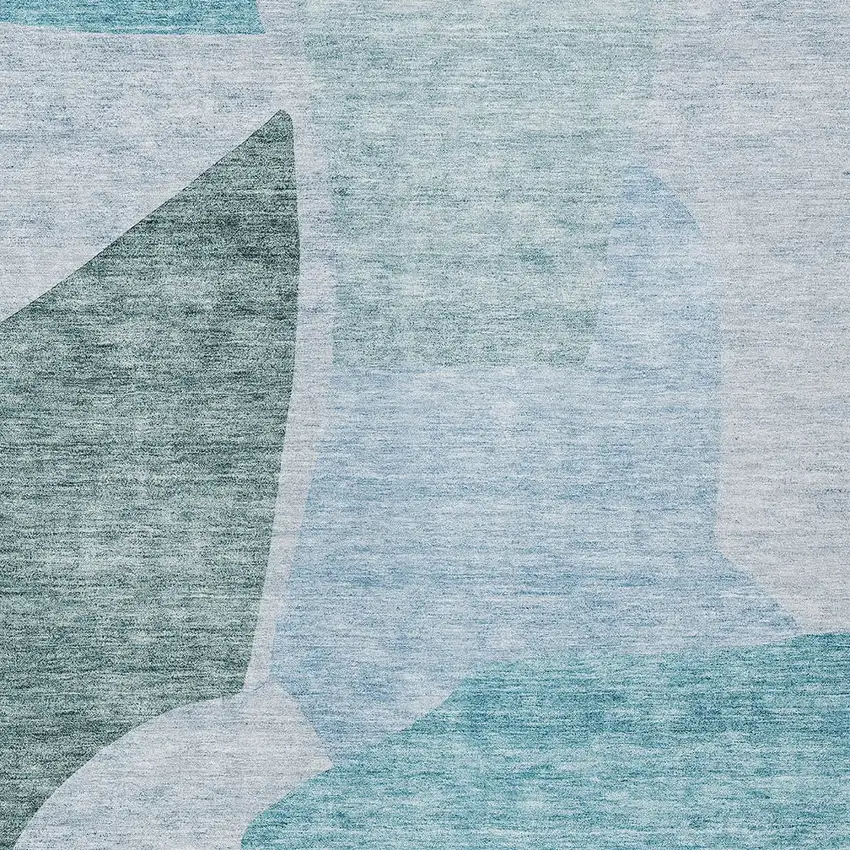 Teal Blue Artichoke Green And Blue Abstract Washable Indoor Outdoor Area Rug Photo 6