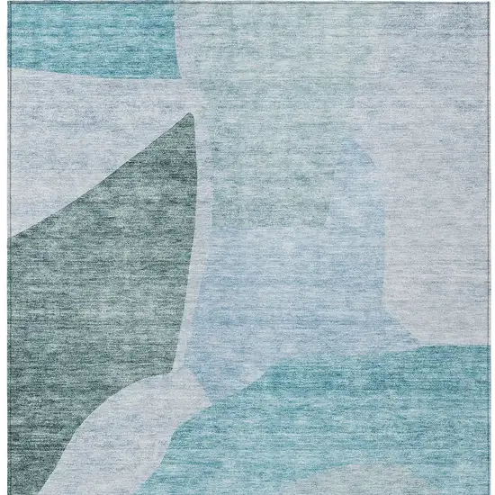 Teal Blue Artichoke Green And Blue Abstract Washable Indoor Outdoor Area Rug Photo 7