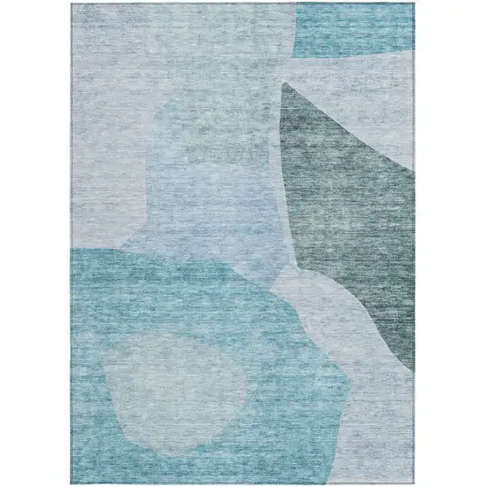 Teal Blue Artichoke Green And Blue Abstract Washable Indoor Outdoor Area Rug Photo 6