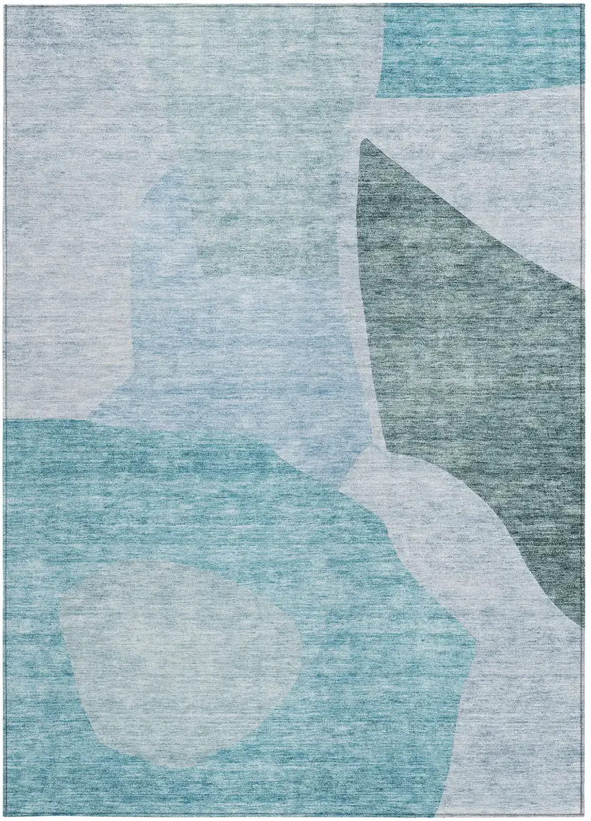 Teal Blue Artichoke Green And Blue Abstract Washable Indoor Outdoor Area Rug Photo 6