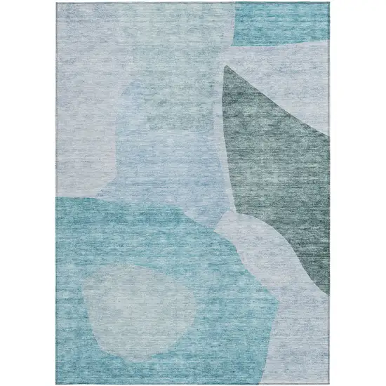 Teal Blue Artichoke Green And Blue Abstract Washable Indoor Outdoor Area Rug Photo 6