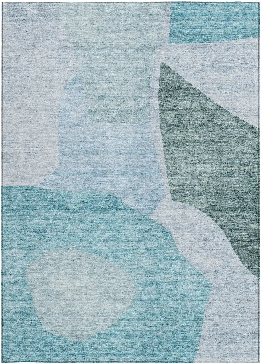 Teal Blue Artichoke Green And Blue Abstract Washable Indoor Outdoor Area Rug Photo 6