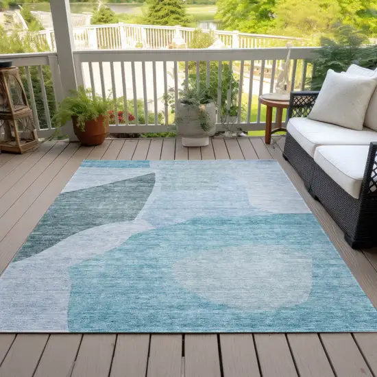 Teal Blue Artichoke Green And Blue Abstract Washable Indoor Outdoor Area Rug Photo 7