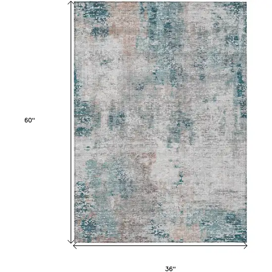Teal Blue Beige And Copper Abstract Washable Indoor Outdoor Area Rug Photo 3