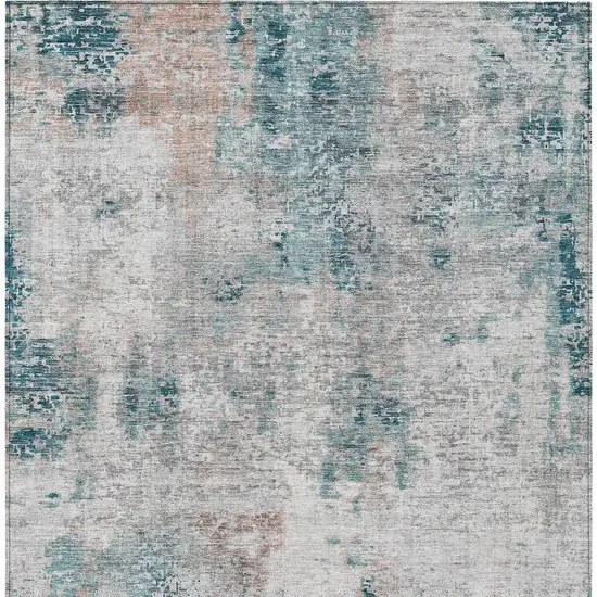 Teal Blue Beige And Copper Abstract Washable Indoor Outdoor Area Rug Photo 6