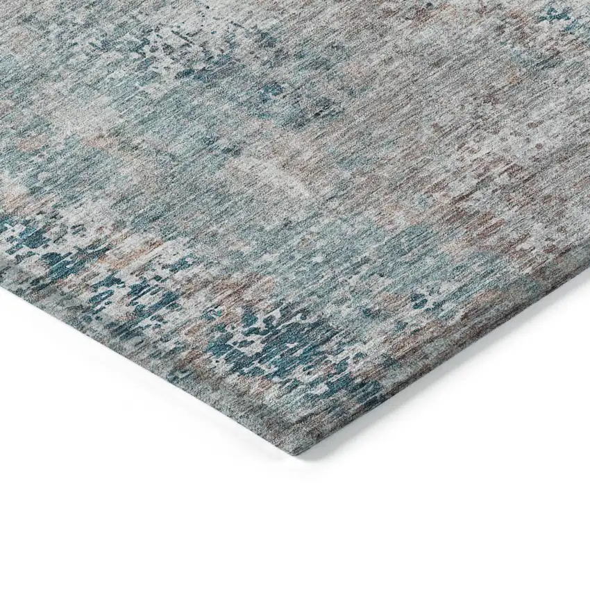 Teal Blue Beige And Copper Abstract Washable Indoor Outdoor Area Rug Photo 5