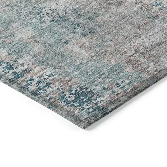 Teal Blue Beige And Copper Abstract Washable Indoor Outdoor Area Rug Photo 5