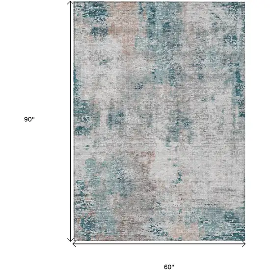 Teal Blue Beige And Copper Abstract Washable Indoor Outdoor Area Rug Photo 3