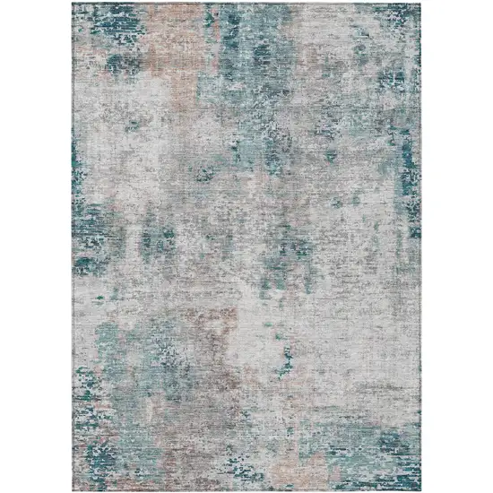 Teal Blue Beige And Copper Abstract Washable Indoor Outdoor Area Rug Photo 2