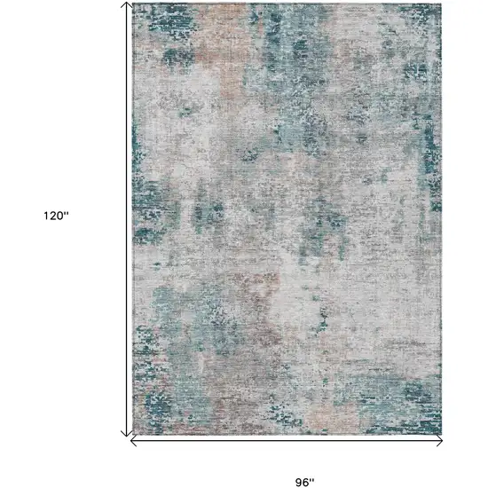Teal Blue Beige And Copper Abstract Washable Indoor Outdoor Area Rug Photo 3