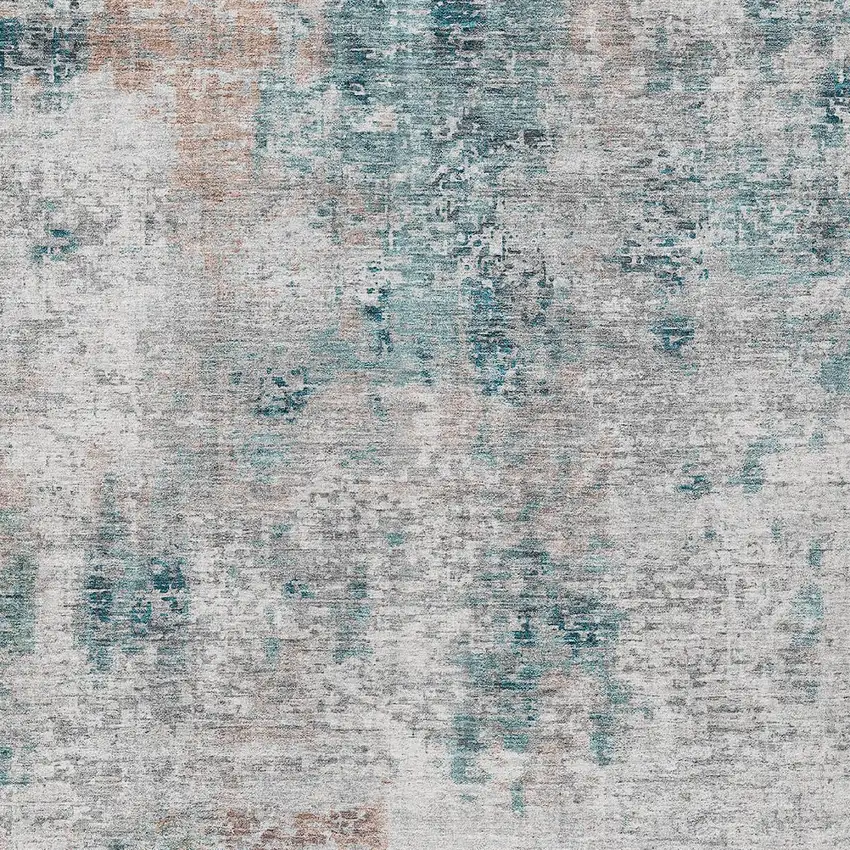 Teal Blue Beige And Copper Abstract Washable Indoor Outdoor Area Rug Photo 6