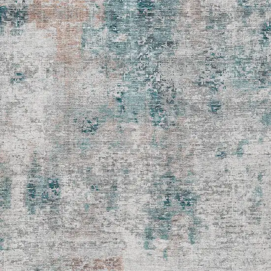 Teal Blue Beige And Copper Abstract Washable Indoor Outdoor Area Rug Photo 6