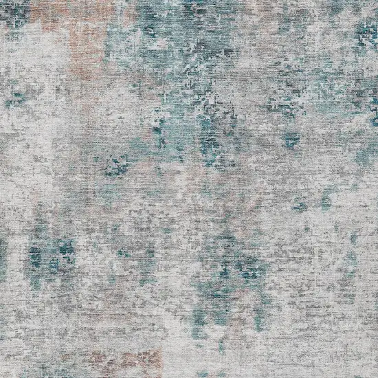 Teal Blue Beige And Copper Abstract Washable Indoor Outdoor Area Rug Photo 6