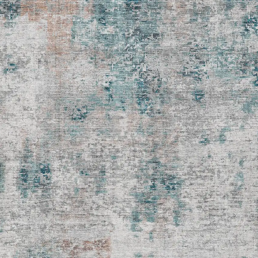 Teal Blue Beige And Copper Abstract Washable Indoor Outdoor Area Rug Photo 6
