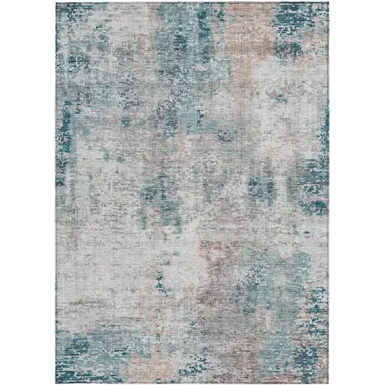 Teal Blue Beige And Copper Abstract Washable Indoor Outdoor Area Rug Photo 7