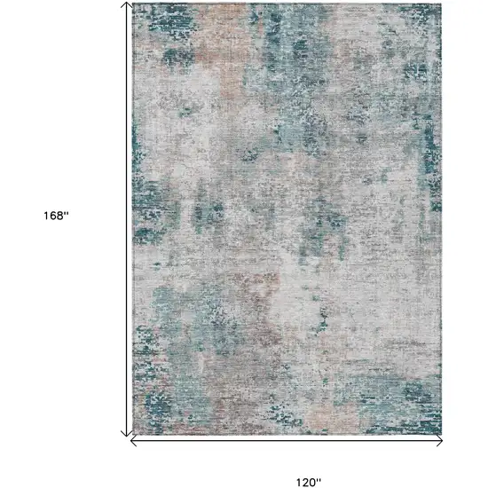 Teal Blue Beige And Copper Abstract Washable Indoor Outdoor Area Rug Photo 3
