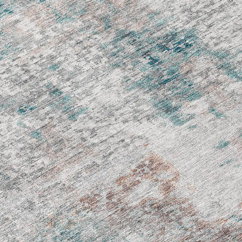 Teal Blue Beige And Copper Abstract Washable Indoor Outdoor Area Rug Photo 8
