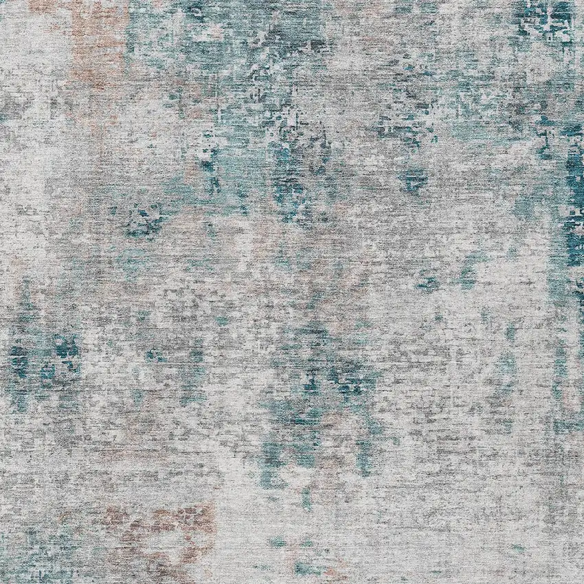 Teal Blue Beige And Copper Abstract Washable Indoor Outdoor Area Rug Photo 6