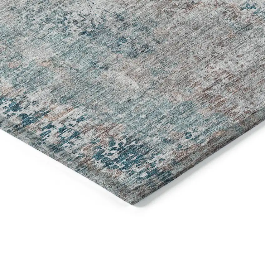Teal Blue Beige And Copper Abstract Washable Indoor Outdoor Area Rug Photo 5