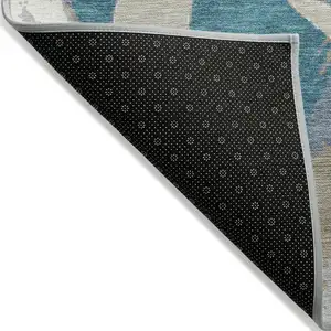 Photo of Teal Blue Beige And Gray Abstract Washable Indoor Outdoor Area Rug