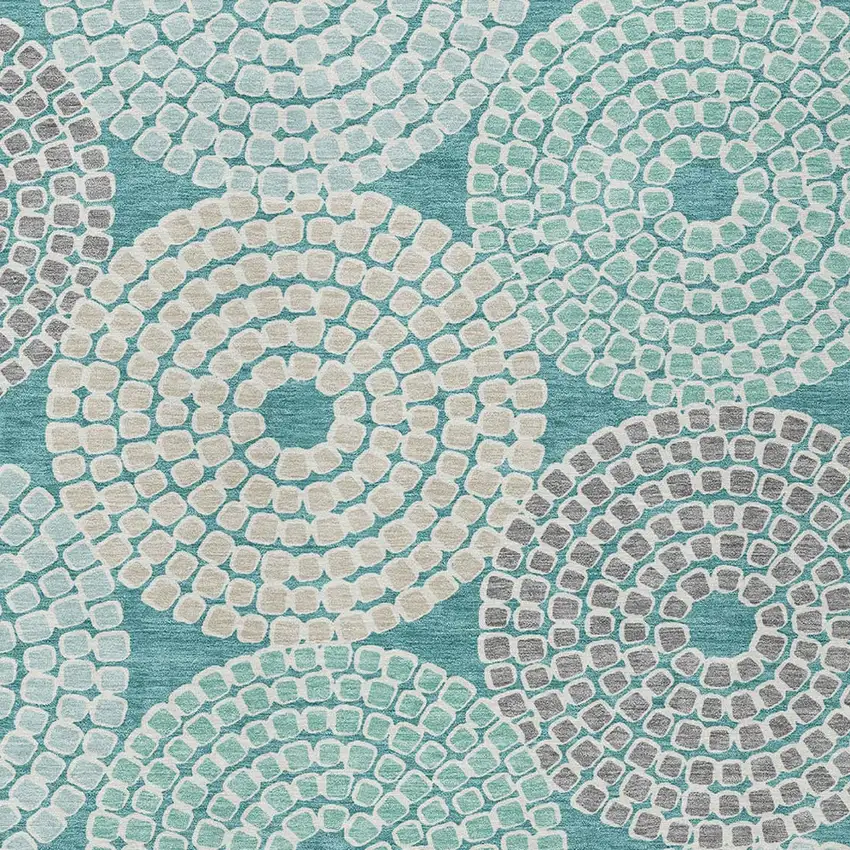 Teal Blue Beige And Gray Geometric Washable Indoor Outdoor Area Rug Photo 6