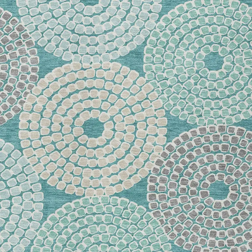 Teal Blue Beige And Gray Geometric Washable Indoor Outdoor Area Rug Photo 6